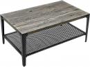 QEEIG Industrial Gray Coffee Table with Storage Shelf Solid Iron Frame for Living Room Rectangle